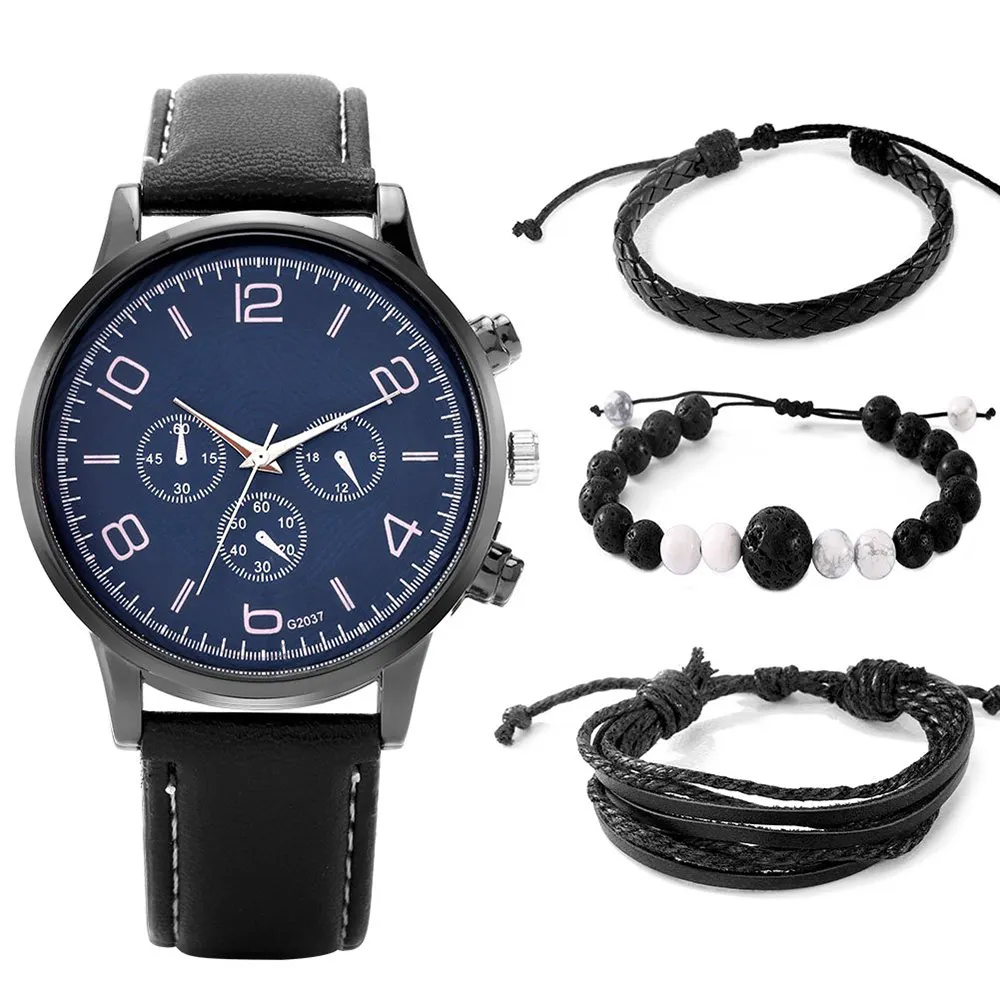 Gratis Monster Hoge Kwaliteit Quartz Horloge Mannen Retro Armband Natuursteen Kralen Gevlochten Armbanden Polshorloge Geschenken Sets