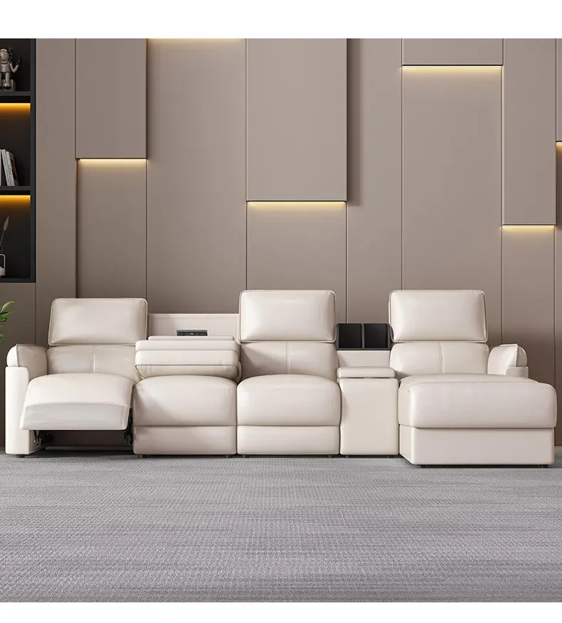 Ayarlanabilir yükseklik rahat tasarım ev sineması kanepe elektrikli Recliner deri USB şarj aleti kesit kanepe bardak tutucu ile