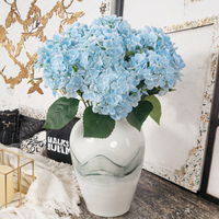 Fleur artificielle d'hortensia bleu rose à longue tige, toucher réel, imperméable, moderne, pour centre de table de mariage et décoration intérieure, vente en gros