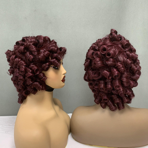 Pelucas de Cabello Humano Baratas, Pelucas Cortas de Cabello Humano, Peluca Bob con Flequillo y Rizos de Primavera de 12 Pulgadas, Super Double Drawn - Product Image 5