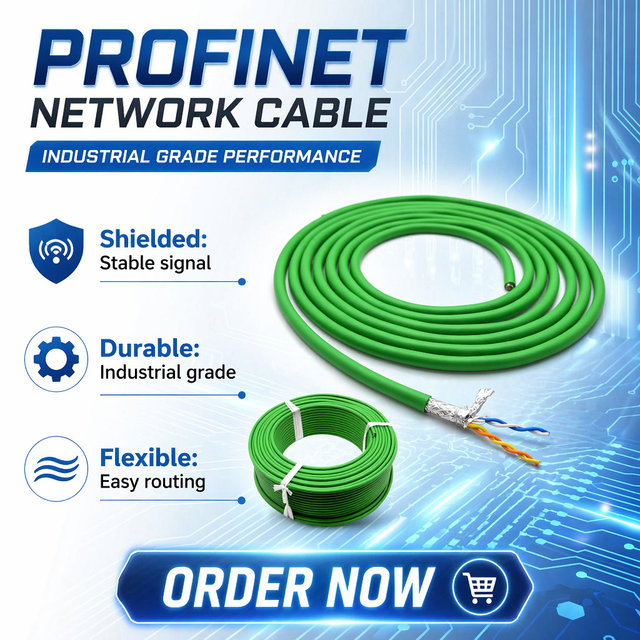 High Speed 4 Core PROFINET Cable 6XV1840 2AH10 Shielded OFC for Industrial Control Network.