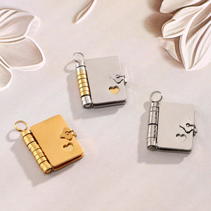 Colgantes y dijes de moda de acero inoxidable 316L chapados en oro PVD de 14K y 18K personalizados DIY, dije de libro para pulsera para la fabricación de joyas - Product Image 1
