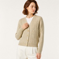 Cardigan en tricot torsadé couleur avoine pour femme, col en V, manches longues, en cachemire, sur mesure ODM OEM, vente en gros