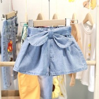 Shorts en jean d'été pour filles, vêtements pour enfants, design fin, taille moyenne pour filles, taille haute pour enfants, shorts-culottes à gros nœud