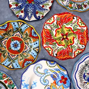 波西米亚风格独特的米饭沙拉花卉设计圆形晚餐陶瓷北欧陶瓷甜点盘