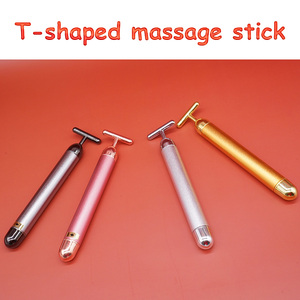 جهاز تدليك كهربائي للوجه على شكل T جهاز تدليك ذهبي عيار 24 قيراط لهزاز الوجه Gua Sha - Product Image 2