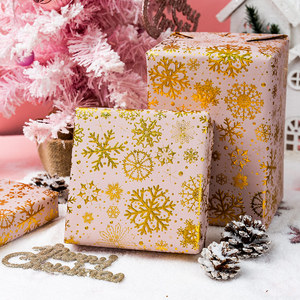Kraft Christmas Wrapping Paper Snowflake Metallic Gold Embossed Foil Gift <b>Wrap</b> Roll <b>Pink</b> and Gold Luxury Design for Holiday - Product Image 1
