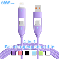 Câble de charge rapide en silicone 4-en-1 100W 5A pour téléphones mobiles iPhone et Type-C – Vente en gros