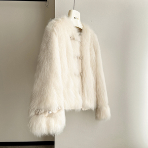 2024 donna dimagrante cappotto giovane pelliccia di volpe monopetto con stampa di soprabito con motivo in pelliccia corta nuova collezione di stile - Product Image 3