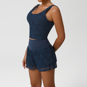 Kral Mcgreen yıldız <span class=keywords><strong>2</strong></span> parça dantel tenis elbiseler kadınlar için yan yarık Mini etek seti Racerback egzersiz kırpma kolsuz yelek Golf kıyafetleri - Product Image 4