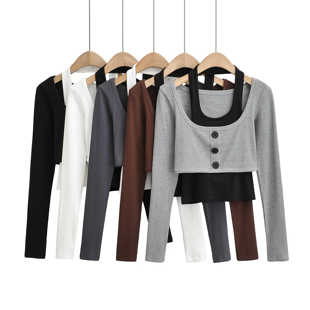 5 colorway क्रू गर्दन लंबी आस्तीन एकल छाती ठोस रंग आकस्मिक महिलाओं 2 टुकड़ा स्वेटर कार्डिगन