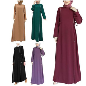 Robe longue islamique solide pour femmes musulmanes traditionnelles Cardigan ouvert à la mode Vintage Silhouette droite robe modeste pour adultes - Product Image 2