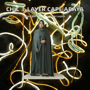 Abaya Cape Haute Couture 3 Couches Grande Taille Chic Ethnique Fait Main Été Automne Anti-Statique Chiffon Premium Paillettes Prêt à Porter - Product Image 2