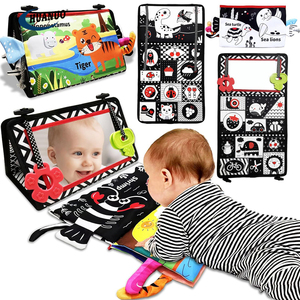 Espejo <span class=keywords><strong>de</strong></span> alto contraste para bebés recién nacidos en blanco y negro, juguete sensorial Montessori para tiempo boca abajo con libro y mordedores - Product Image 1