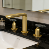 Robinet de lavabo de salle de bain à trois trous en laiton massif finition premium, mitigeur eau chaude/froide à double poignée, cartouche céramique, OEM