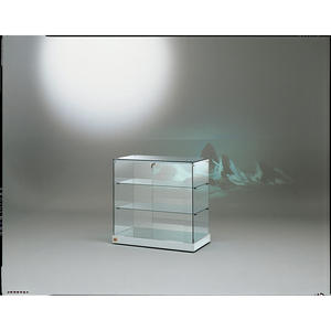 Vitrina Moderna de Vidrio 95x46x90 Cm con Puertas Abatibles con Cerradura y Dos Estantes Base Gris Claro - Product Image 1