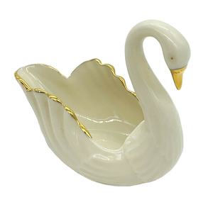 Винтажная Современная керамическая Цветочная ваза в форме белого лебедя с золотой каймой - Product Image 2