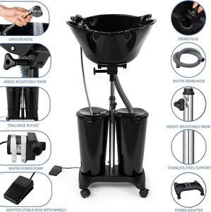 Lavabo Profesional de Plástico para Champú con 2 Cubetas y Grifo de Ducha para Peluquería, Baño y Uso Doméstico - Product Image 2