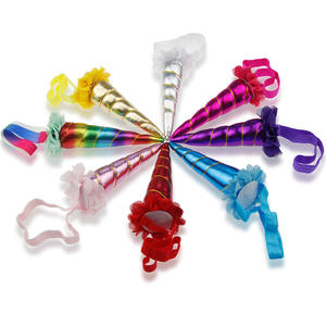 Suministros de fiesta de unicornio para niños, <span class=keywords><strong>diadema</strong></span> de cuerno de unicornio, flor elástica para bebé, regalo de Cosplay, barato - Product Image 4