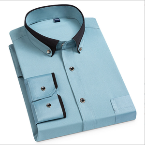 <span class=keywords><strong>Chemise</strong></span> décontractée à manches longues personnalisable pour <span class=keywords><strong>homme</strong></span>, coupe ajustée, couleurs unies, confortable, anti-boulochage, en sergé polyester/coton - Product Image 6