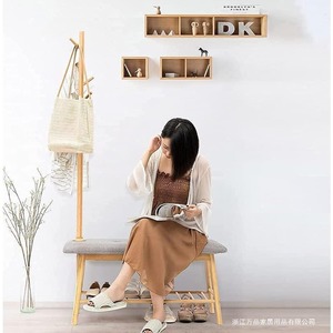 Bamboo <b>Coat</b> Stand With Bench Shoe Rack And 4 <b>Hooks</b> Entryway Storage Furniture - Product Image 3