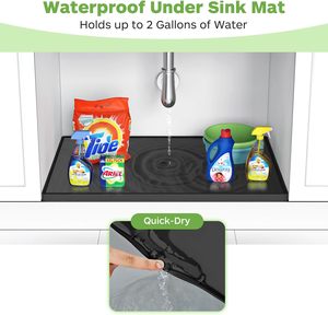 Under Sink Mats for Kitchen Waterproof Under Sink <strong>Shelf</strong> <strong>Liner</strong> with Drain Hole Flexible Silicone Cabinet Protector Tray - Product Image 2