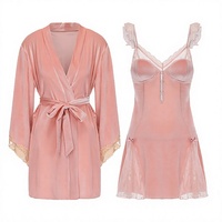 Ensemble de nuisette sexy en velours avec dentelle et col en V