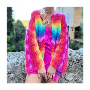 Mohair de malha grande para mulheres, mohair vintage de malha com desenho ondulado, suéter plus size personalizado