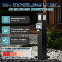 Poteau de parc en acier inoxydable 304 IP66 avec socle combiné eau-électricité |   Prise de courant 50A simple + Robinet anti-gel + Détecteur de mouvement PIR