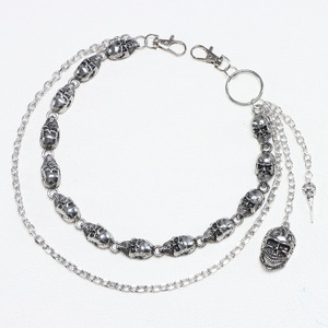 Yueli Hip Hop Punk Metal <b>Skull</b> Waist Chain Double Layer Double <b>Ring</b> Gunmetal Tibetan Silver Casual Pants Decoration - Product Image 4