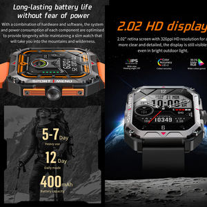 Nouveau sport Smartwatch hommes montre intelligente noir 2.02 "grand écran 400mah longue durée de vie de la batterie IP 67 Flip TFT Digital Smartwatch - Product Image 5