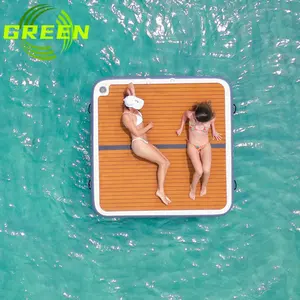 GREEN Inflatable floating jetski boat island platform dock mat with ladder