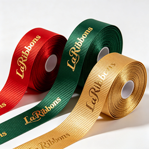 Wholesale Christmas Snowflake Gold Foil Custom Logo Polyester Grosgrain <b>Ribbon</b> <b>Red</b> Green Gold Xmas Gift Box Bouquet Wreath Holid - Product Image 5