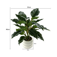 Plante artificielle à feuilles larges en pot avec pot blanc ondulé, décoration moderne pour la maison, le bureau, la table, en polyester, Noël