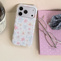 Coque de protection antichoc pour iPhone 18 Pro, 17, 16, 15 Pro Max, motif floral rose et bleu, style coréen romantique