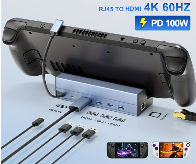 6 in 1 HUB USB Type C to for 2.0 4K 60Hz RJ45 USB 3.0 Docking for Steam Deck Console No Plug Required in Stock
