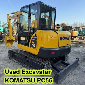 Mini-excavatrice d'occasion Komatsu PC56 avec capacité de 5 tonnes, machine sur chenilles pour le creusement, dotée de composants essentiels : moteur, boîte de vitesses, pompe - Product Image 1