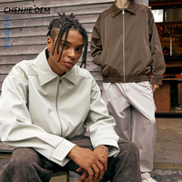 Veste à glissière en cuir texturé de haute qualité Veste en cuir Streetwear homme avec logo personnalisé de créateur vintage
