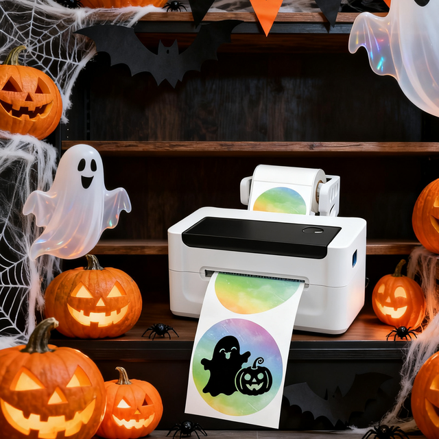 MHT-L1081 4inch 110mm Halloween Desktop Thermal Label Printer 203dpi High Speed for Shipping Labels Holiday Sticker Bar Codes