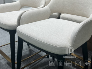 Good Selling Italian Metal Base Restaurant <b>Dining</b> Room Chair Luxury Hotel Front Desk <b>Stool</b> Fabric Upholstered Barstool Fabric Up - Product Image 3
