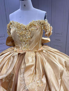 Mumuleo Şampanya Saten Quinceanera Elbiseleri Kısa Kollu Aplike Pullu Tatlı 16 Parti Elbisesi Fiyonklu Vestidos De 15 Balo Elbisesi - Product Image 6