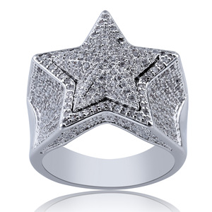 Bling Mens <span class=keywords><strong>Anelli</strong></span> di Modo di Hip Hop Nuovo Arrivo Iced Fuori pentacolo Stella a <span class=keywords><strong>Cinque</strong></span> Punte Stereoscopico Micro Pavimenta Zircone Grande bossy <span class=keywords><strong>Anelli</strong></span> - Product Image 2