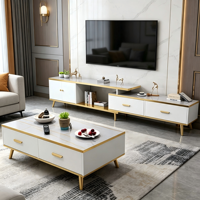 Ensemble de meuble TV et table basse en bois massif pour salon, design moderne, compatible avec les téléviseurs de 65 pouces et plus
