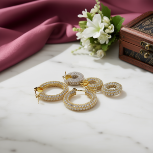 Pendientes de Aro de Lujo para Mujer, Chapados en Oro de 18K, con Cristales y Diamantes de Imitación, Engaste de Canal, Joyería Fina para Fiesta, Versión Pequeña Blanca - Product Image 2