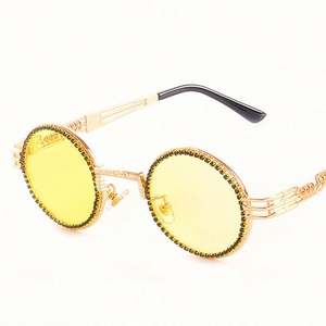 Lunettes de soleil rétro pour femmes 2019, monture ronde en métal personnalisée avec logo, monture à ressort, verres UV400, lunettes de soleil diamantées - Product Image 1