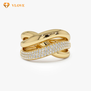 Anillo de Diamantes Cruzado de Triple Banda de Oro de 14K, Anillo de Diamantes Naturales para Mujer - Product Image 1