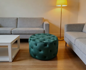 Grand pouf ottoman en cuir tufté crème, avec rangement, style moderne, pour chambre d'enfants, chambre à coucher et salon - Product Image 4