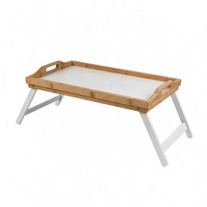 Meja tempat tidur makanan lipat, nampan kayu bambu dengan kaki dapat dilipat
