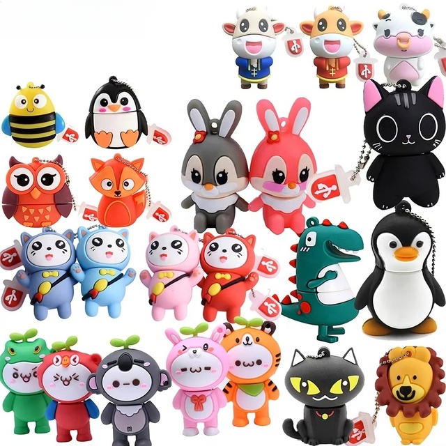 Cute Cartoon USB Flash Drive 64GB Pink Cartoon Pen Drive 32GB Red Keyless Chain Memory Stick 16GB Storage Device White Pendrive