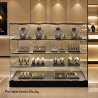 Vitrine en verre à porte coulissante, 3 niveaux, en verre trempé, avec rail en aluminium et base en MDF, pour bijoux